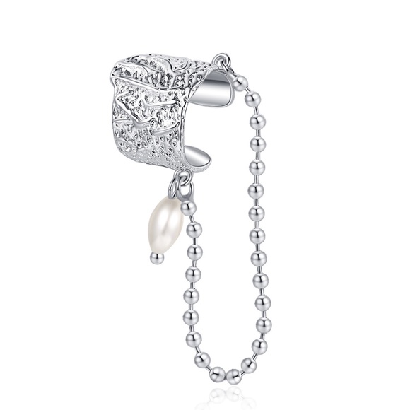 Silver and Pearl Beaded Ear Cuff - Picture 2 of 4